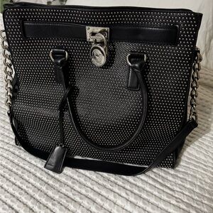 Michael Kors Black Studded Tote with Silver Hardware